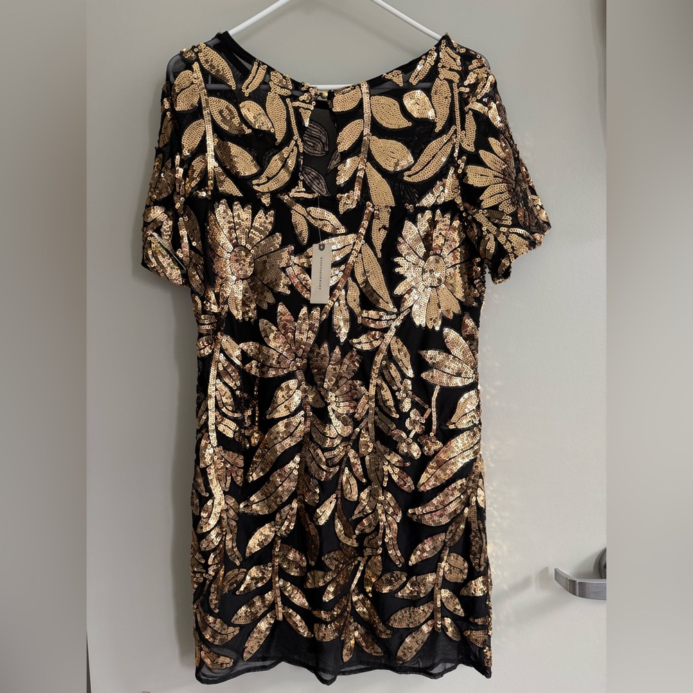 Anthropologie Black & Gold Sequin Mini Dress (NWT) - Picture 2 of 4